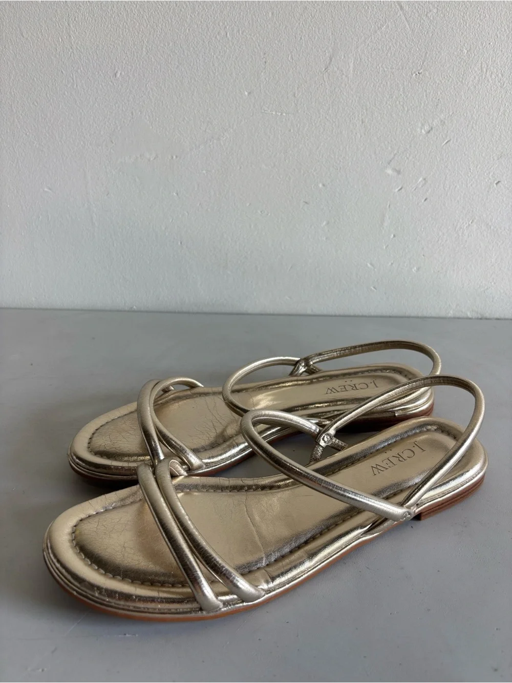 J. Crew Metallic Gold Double-Strap Flat Sandals